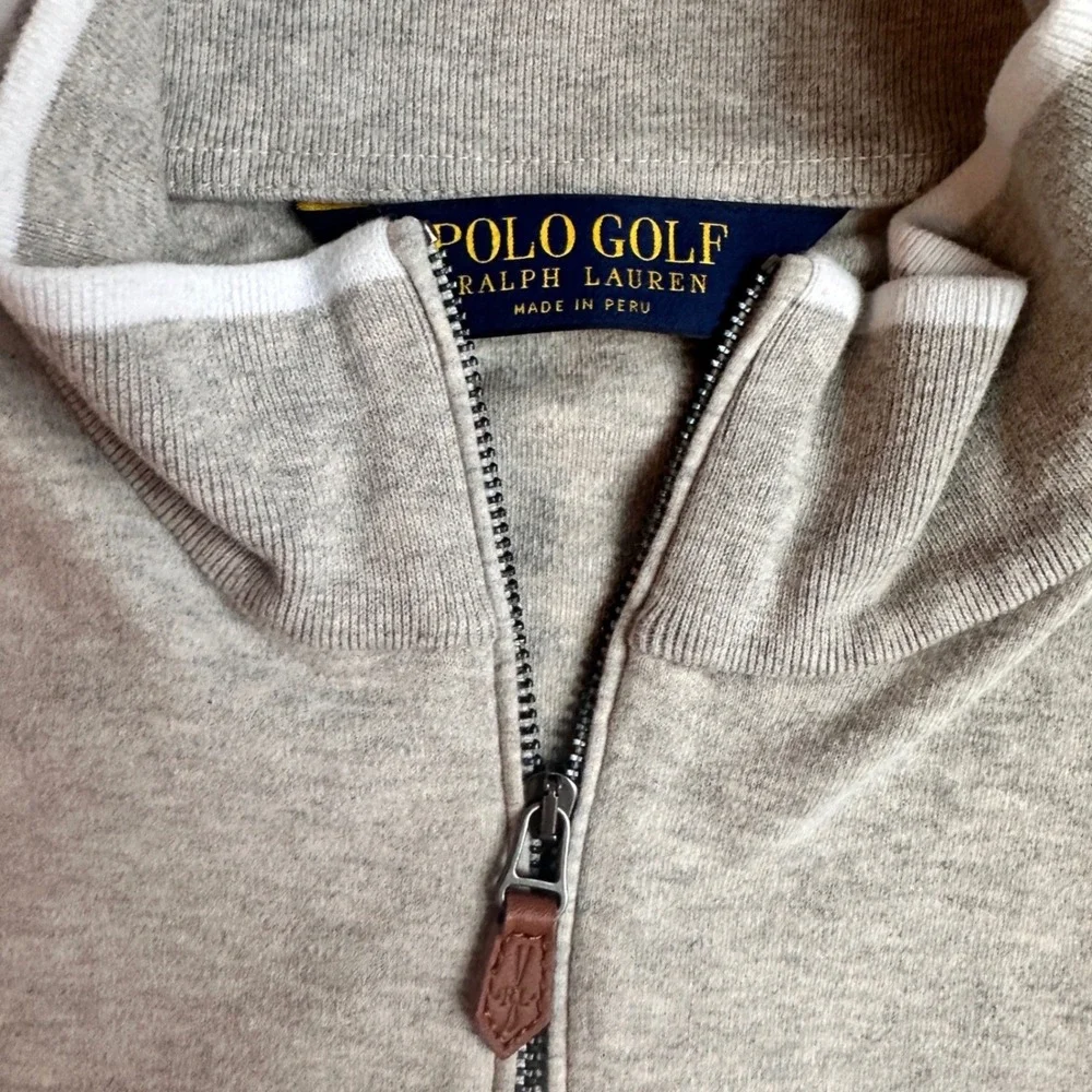 Polo Golf Ralph Lauren Sweater Vest Gray 1/4 Zip 100% Cotton Peru Mens‎ Medium